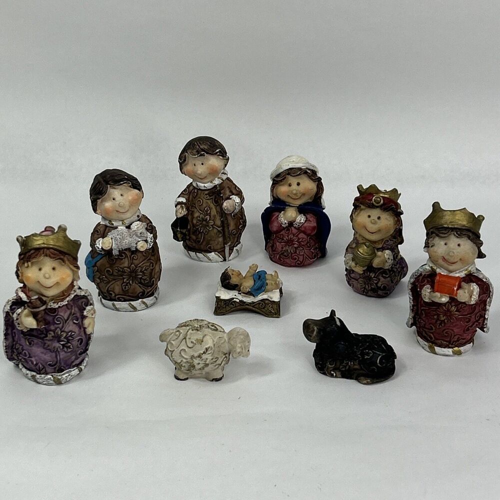 Christmas Children Nativity Set Holy Family Jesus Wise Men Sheep Cow READ